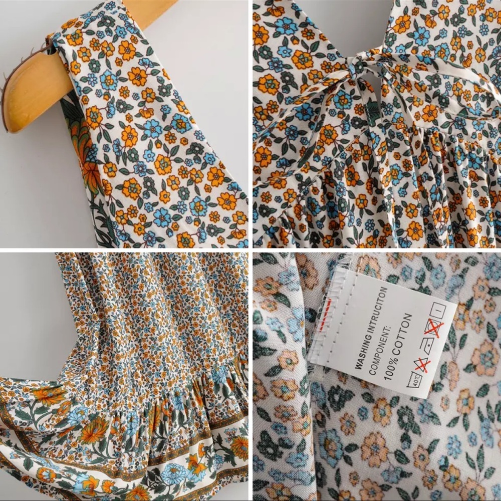 Boho maxi dress floral print cottagecore yellow - Picture 3 of 7